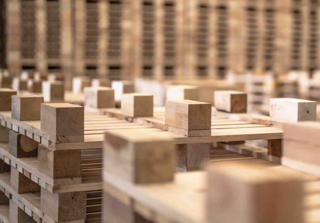 A photo of new produced wooden pallet parts at Somers Lumber in Iredell County.