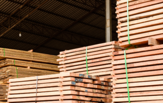 A photo of the lumber reloading and distribution service offered at Somers Lumber in North Carolina, USA.