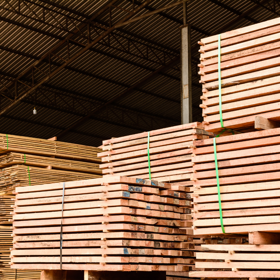 A photo of the lumber reloading and distribution service offered at Somers Lumber in North Carolina, USA.